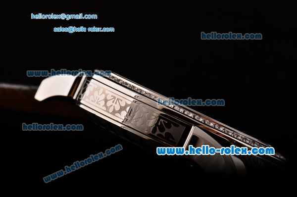Patek Philippe Calatrava Swiss ETA 2836 Automatic Steel Case Diamond Bezel and Black Leather Strap White Dial with Diamond Markers - Click Image to Close